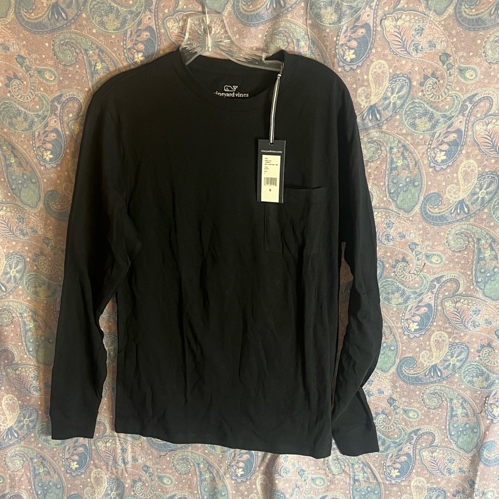 Vineyard Vines Mens Long Sleeve Blank Pocket T-Shirt Black 6V0019-001 Size S NWT